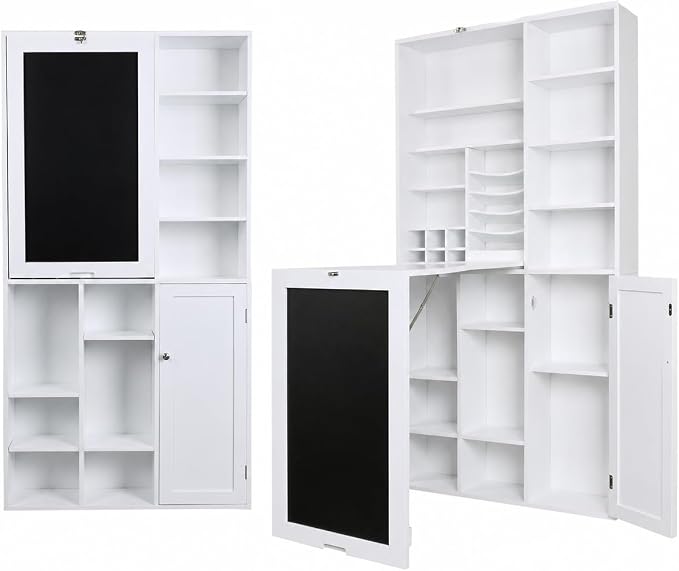 Utopia Alley Fold Down Wall Desk with Storage Shelves – Space Saving Murphy Desk Cabinet for Home Office, Craft Room, Apartment & Small Spaces, White