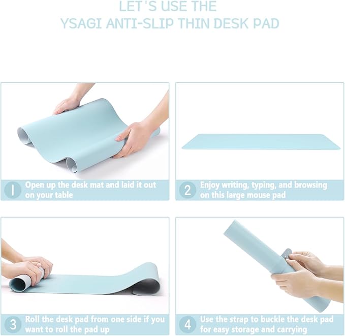 YSAGi Non-Slip Leather Desk Pad L Size, Waterproof Laptop Computer Desk Keyboard Mat, Table Protector Blotter Mat, Large Mouse Pad for Office/Work/Home/Decor(Sky Blue, 35.4" x 17")