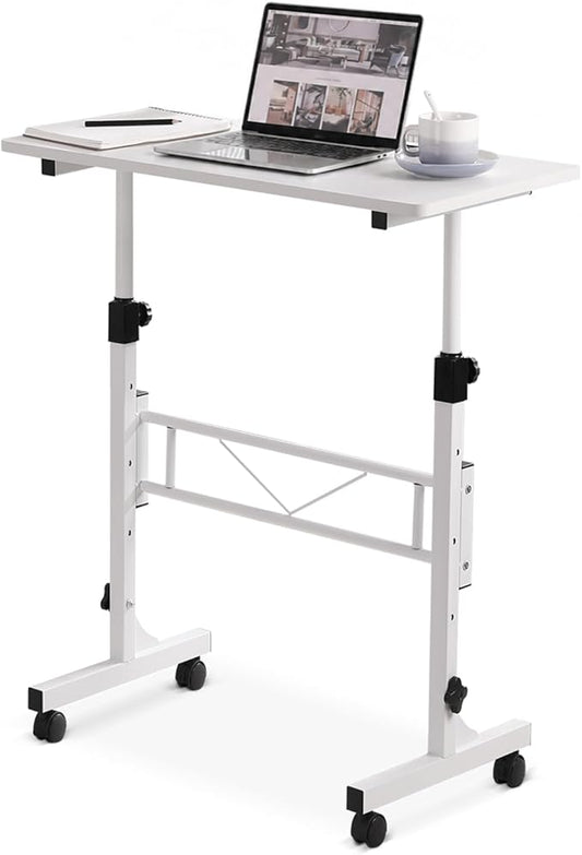 Amztabler Small Standing Desk Adjustable Height, Mobile Stand Up Desk with Wheels, 32 Inch Portable Rolling Desks Conference Room Tables for Walking Pad Treadmill White