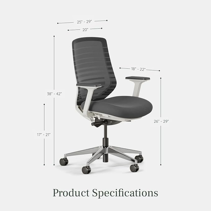 Branch Ergonomic Chair - A Versatile Desk Chair with Adjustable Lumbar Support, Breathable Mesh Backrest, and Smooth Wheels - Experience Optimal Comfort and Support - Graphite - White | Breathable Mesh Backrest and Smooth Wheels, Experience Optimal Com...