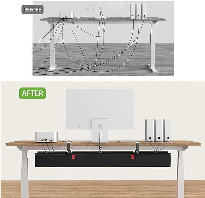 No Drill Under Desk Cable Management Tray, 90cm Cord Organizer for Table, Clamp/Screw Mount Desk Cable Management