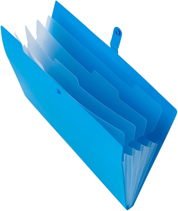 JAM PAPER Slim Expanding File Folder - 5 Pocket Plastic File Folder – Snap Closure - 9 x 11 1/2 - Blue - Sold Individually