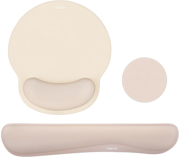 MOSISO Wrist Rest Support for Mouse Pad&Keyboard Set, Streamline Ergonomic Mousepad&Coaster Non-Slip Base Home/Office Pain Relief&Easy Typing Pad with Soft Cloth&Silicone Lining, Apricot