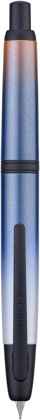 Jinhao 10 Press Fountain Pen with Box, Gradient Dark Blue Retractable Extra Fine Nib with Ink Converter Set (Black Clip)