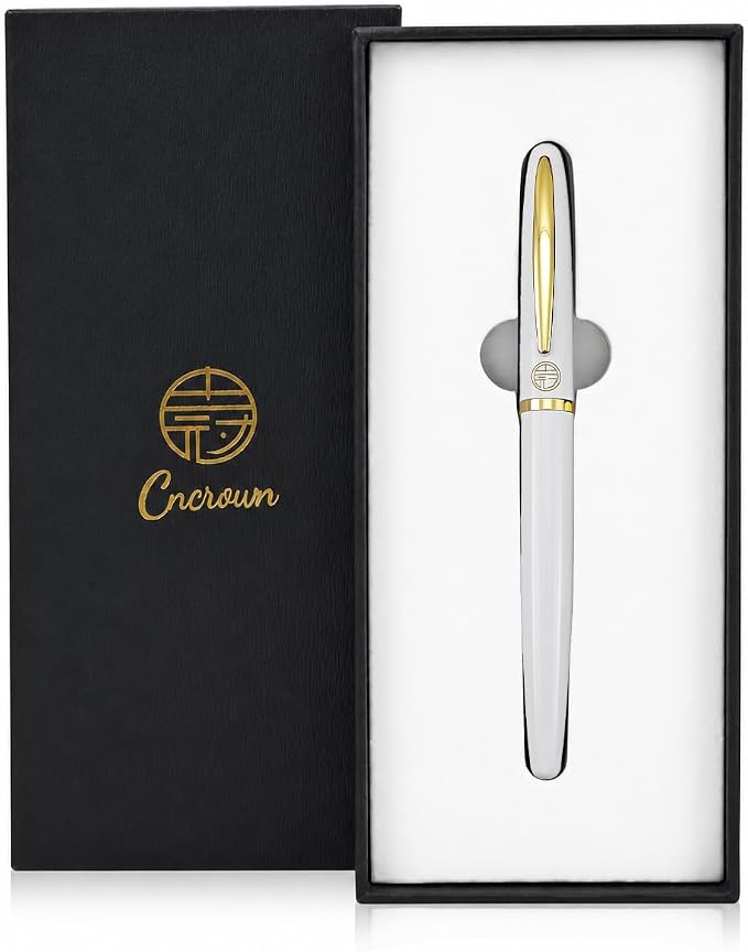 Luxury Gold Rollerball Pen, 24K gold-plated exquisite pen body, stylish and simple design, two ink refills, gift set for men and women, executive writing, office, graduation gift (White)
