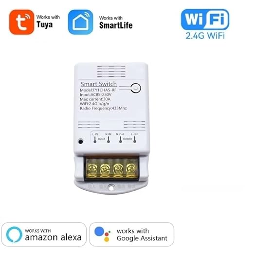 Tuya App Smart WiFi Control Switch, 30A Max Output,Add WiFi Remote to Lights, Lamps, Industrial Control and Security Fields,Compatible with Alexa