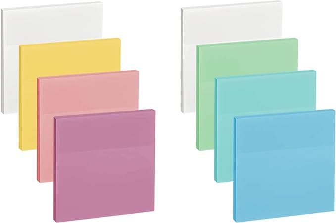 ENLUOM 400 Sheets Colored Transparent Sticky Notes - 3 x 3 in Translucent Sticky Notes, Pastel Clear Waterproof See Through Self-Sticky Note, Aesthetic Bible Journaling Sticky Notes (8 Pads)