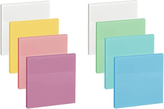 ENLUOM 400 Sheets Colored Transparent Sticky Notes - 3 x 3 in Translucent Sticky Notes, Pastel Clear Waterproof Self-Sticky Note, See Through Sticky Note, Aesthetic Office Supplies (8 Pads)