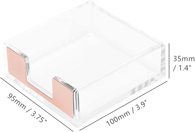 NatSumeBasics Rose Gold Sticky Note Holder Clear Post Note Holder Acrylic Memo Pad Holder Dispenser for Office Essentials Aesthetic Desk Accessories (Rose Gold)
