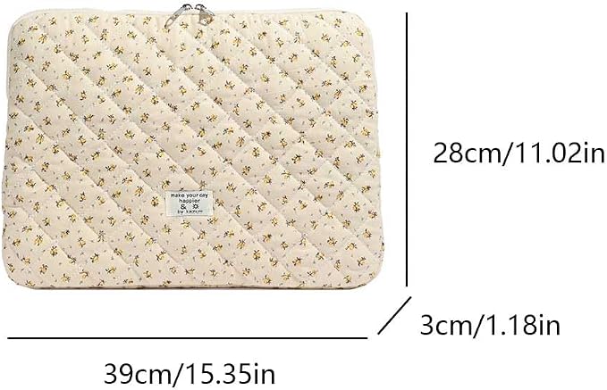 Cute Laptop Sleeve 13-15 inch Laptop Case Aesthetic Quilted Laptop Sleeve Computer Bag with Flower Printing for MacBook (Yellow, 15inch)