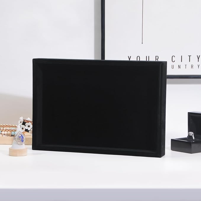 Bedside Organizer Tray, Desktop Storage Tray for Jewelry, Sunglass, Phone, Watch, Perfume,Lipstick, Nightstand Desk-top Catchall, Multi-use Holder Box for Desk Drawer (Black 1Grid)