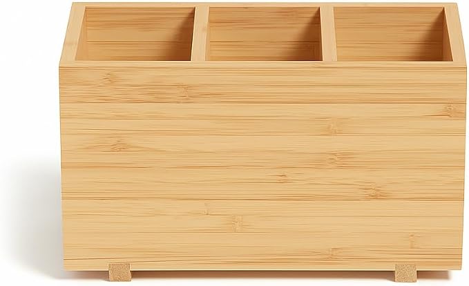 SKYREN Bamboo Desk Organizer – 7" x 3.5" x 4.2" Zen-Style Desktop Organizer for Office, Home & Study – Natural Wood Finish, Eco-Conscious Workspace Storage Solution