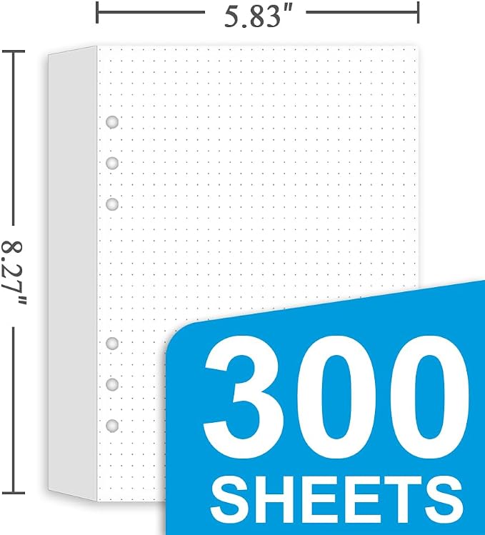 (3 Pack) A5 Dotted Paper Refills - 6 Hole Punched, 300 Sheets/600 Pages Dot Grid Paper, Refills for Filofax Planner/Binders/Organizer, 100gsm, 5.8'' x 8.3''