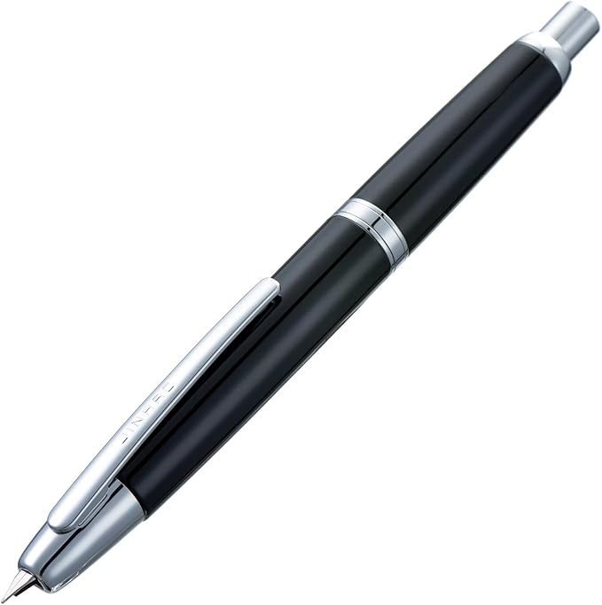 Jinhao 10 Press Fountain Pen with Box, Piano Black Retractable Extra Fine Nib with Ink Converter Set (Silver Clip)