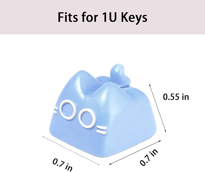 Artisan Keycaps, Cute Cat Custom Key Caps for MX Mechanical Keyboard, Resin Handmade 1U Replacement for Esc Arrow Keys (Blue cat)