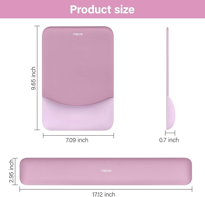MOSISO Wrist Rest Support for Mouse Pad&Keyboard Set, Rectangular Ergonomic Mousepad Non-Slip Base Home/Office Pain Relief&Easy Typing Pad with Neoprene Cloth&Raised Silicone Lining, Mauve Pink