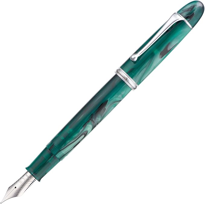 Asvine V800 Fountain Pen – Vacuum Filling System with Large Ink Capacity – Smooth Number 8 Extra Fine Nib with Gift Case and Wrench- Green Acrylic