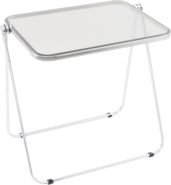 Acrylic Folding TV Tray Table, Small Portable Square Laptop Desk, End Side Table Modern Square Table for Home Office, No Assembly Space-Saving Side Table with Metal Frame (Grey)