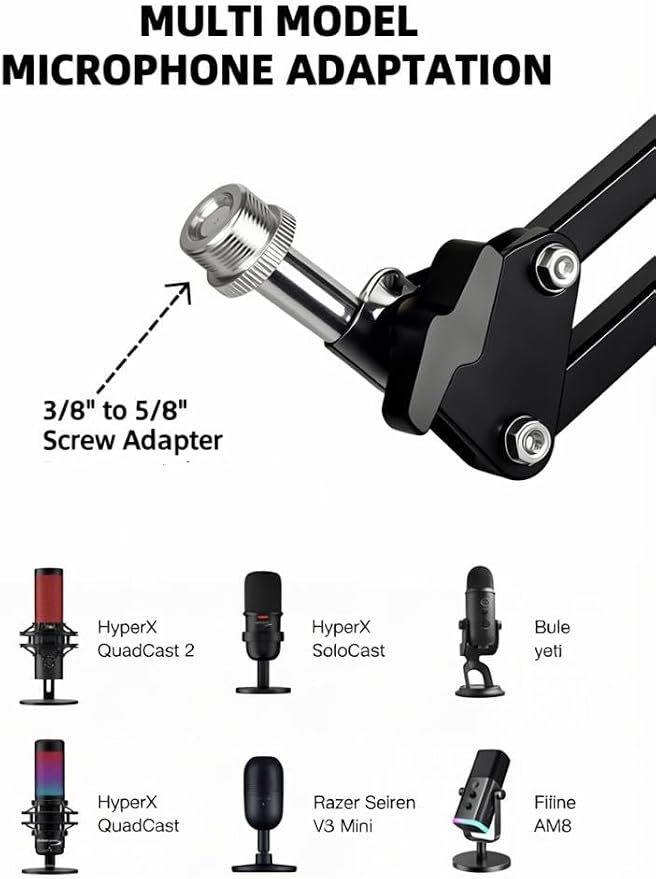 Quadcast Boom Arm - Heavy Duty Adjustable Gaming Microphone Mic Stand Compatible with Blue Yeti HyperX QuadCast SoloCast Fifine AM8 and Most Microphone by TIKmobre