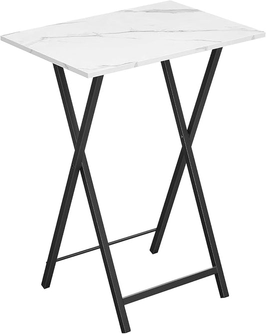 HOOBRO Folding TV Tray, Stable Snack Table for Small Space, Portable Sofa Side Table, Easy Assembly and Storage, Ideal for Snacks and Meals in Living Room, Marble and Black BW15BZ01