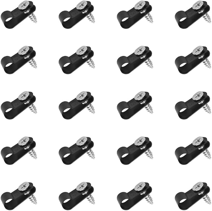 100 PCS Wiring Harness P-Style Mounting Clips, Cable Clamp R-Type, Nylon Screw Mounting Cord Fastener Clips with Screws, Cable Clamp 1/4 Black R Type for Wire Management (Black)