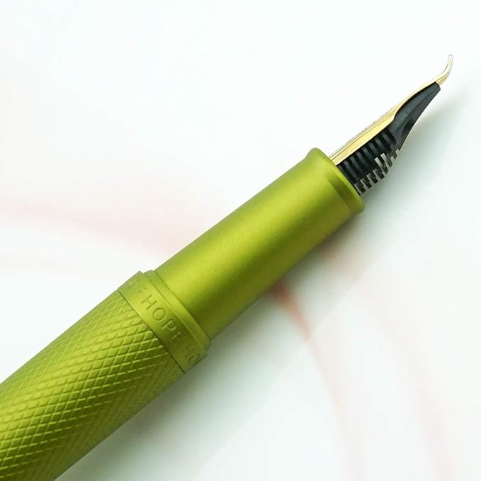 Asvine Mustard Yellow Forest Fountain Pen Bent Nib, Classic Design with Converter and Metal Pen Case, The Light of Hope Serise