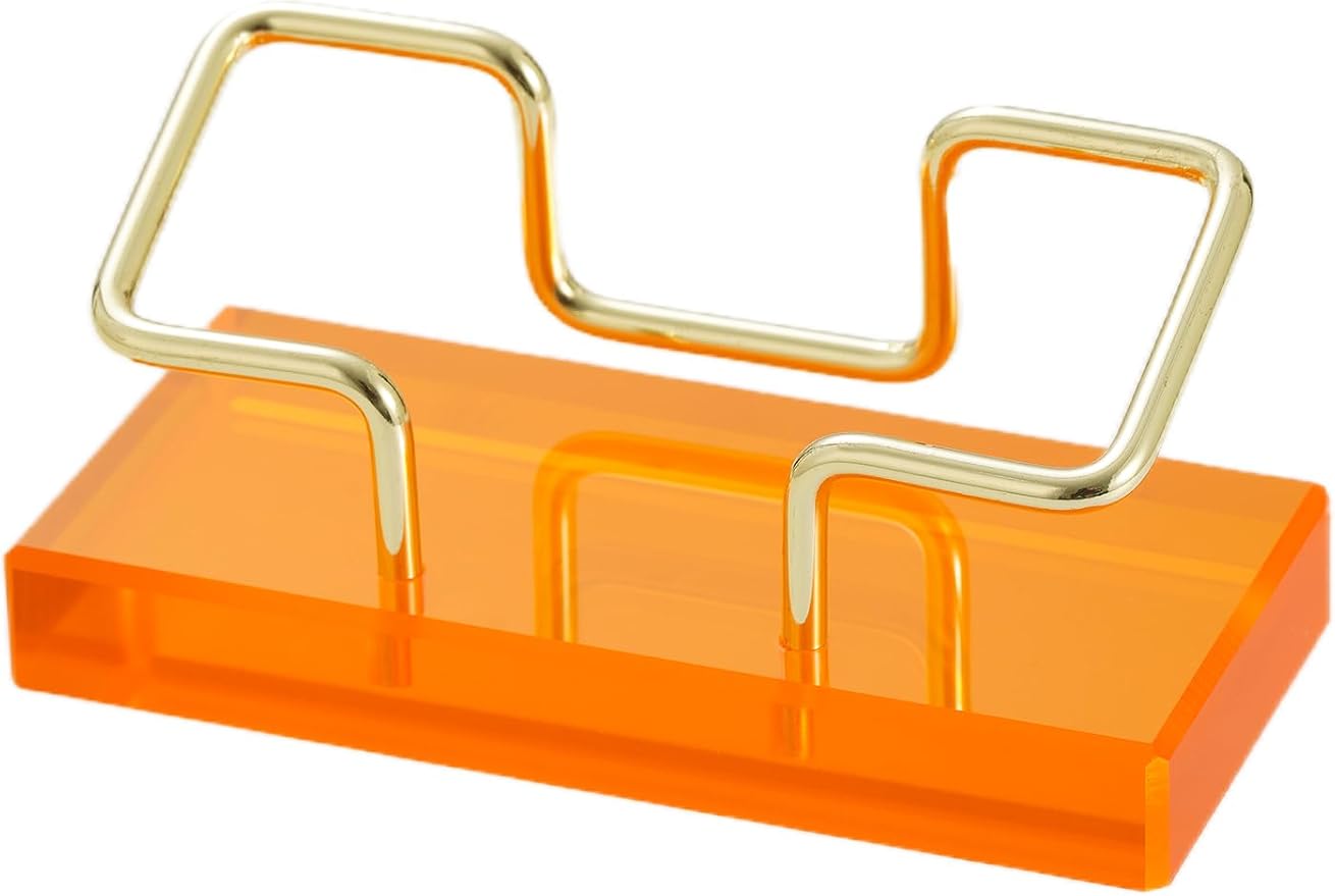 Business Card Holder for Desk, Modern Card Organizers and Office Desk Accessories for Men and Women (Orange & Golden)