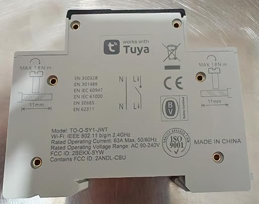 TONGOU DIY 1P+N Smart Wi-Fi Switch, Work with Alexa and Google Assistant for Voice Control, 63A with Energy Monitor, Smart Life/Tuya APP Remote Control, Timer Functions, DIN Rail Mounted,FCC Certified