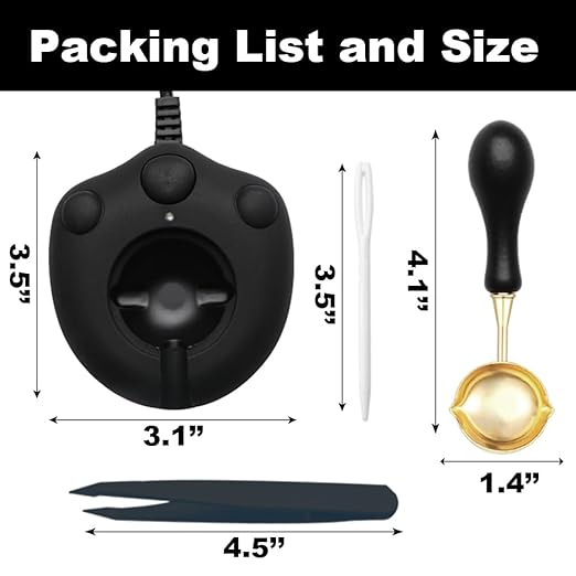 Dual-Spout Electric Wax Seal Warmer Black with Spoon Tweezers Stirring for Melting Wax Sealing Beads
