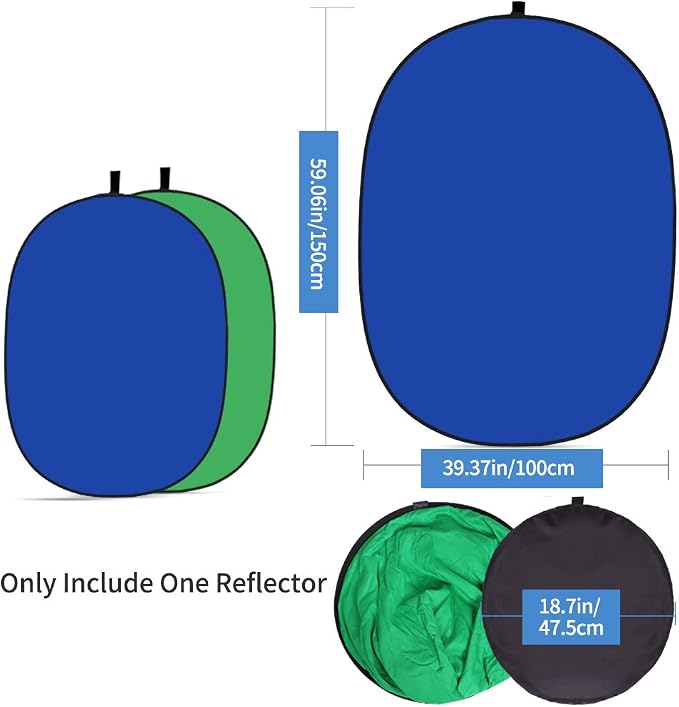 5X3.3ft (1.5mX1m) 2 in 1 Polyester Muslin Green and Blue Backdrop Portable ChromaKey Pop-Up Collapsible Reversible Photography Screen Background