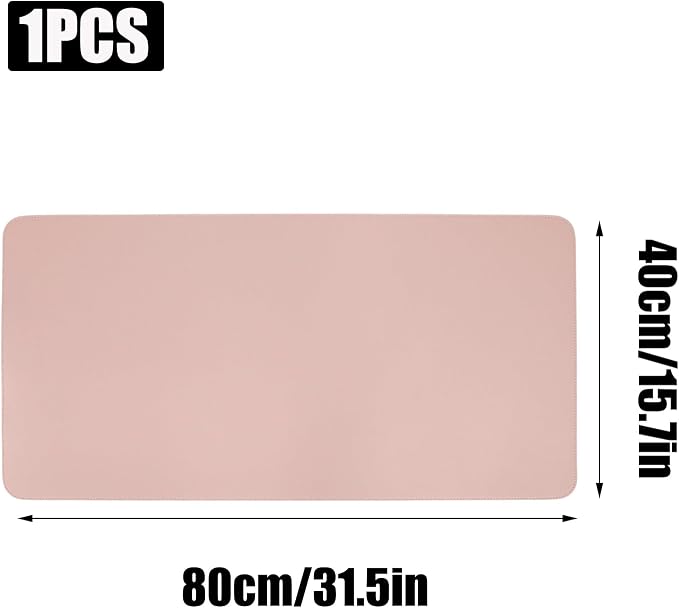 Large Double Sided Desk Mat 31.5" x 15.7" PU Leather Cork Mouse Pad | Large Pink Overlocked Edge Desk Pad Protector for Office Home Gaming Laptop Vanity, Overlocked with Matching Thread
