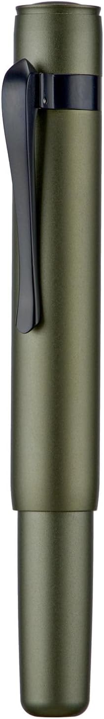 HONG DIAN M2 Black Forest Mini Fountain Pen, Long Blade Nib & Sleek Shape Aluminium Short Pocket Travel Pen (Army Green)