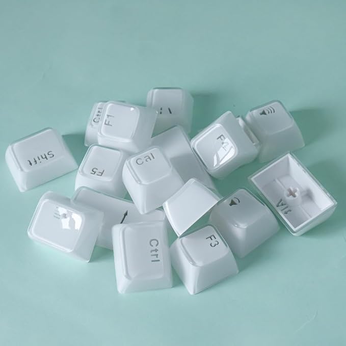 Tsungup Crystal Jelly White Keycaps, MDA Profile-Clear Translucent Jade Keycaps,130 Keys Shine Through Custom Key Caps Keyboard Keycap Set for 60%,65%,75%,100% Cherry MX Keyboard Mechanical