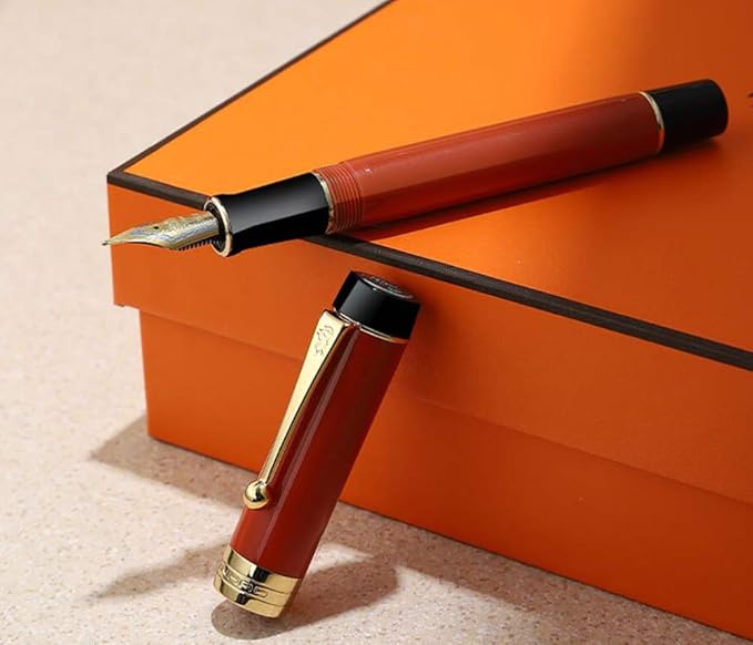Jinhao 100 Fountain Pen Celluloid Classic Style, #6 Nib Smooth Writing Instrument with Refillable Converter and Pen Case Set