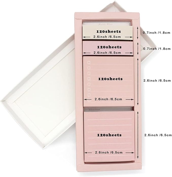 Pink Lined Sticky Notes Set 240 Sheets Square Lined Sticky Notes Pads 240 Sheets Pastel Small Sticky Notes, 4 Pads/Pack