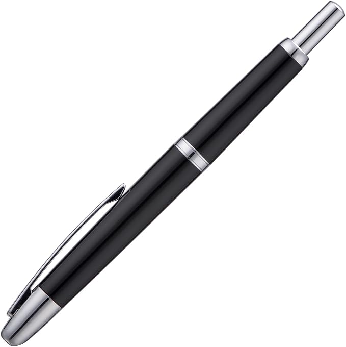Jinhao 20 Press Fountain Pen, Piano Black Retractable Extra Fine Nib with Ink Converter Set (Silver Clip)