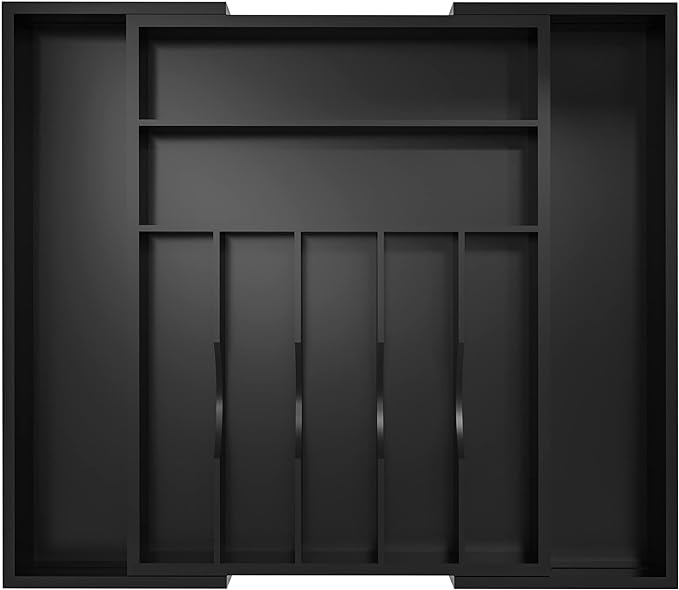 Utensil Organizer Silverware Drawer Organizer - Bamboo Expandable Cutlery Tray with Dividers for Utensil Holder Office Storage Makeup Desk Drawer Tool Organization W13.5"-19.5" x L17.5" x H2.5"(Black) | Expandable