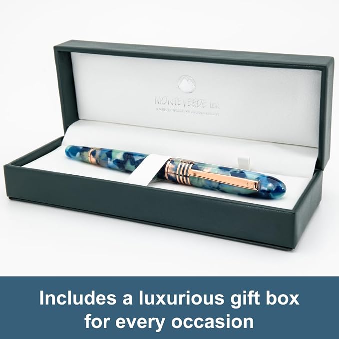 Monteverde USA Blue Mountain Fountain Pen, Stub JoWo Nib, Blue Acrylic Resin, Polished Chrome Trim, Luxury Gift Box Included