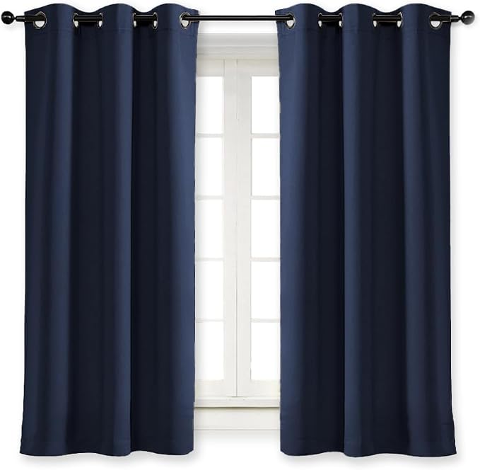 NICETOWN Blackout Curtain Blind for Bedroom, Single Panel, W42 x L45 inches, Navy, Thermal Insulated Grommet Blackout Room Darkening Drape/Drapery