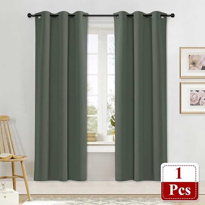 NICETOWN Dark Mallard Blackout Drape 72 inches Long for Nursery Home Fashion Thermal Insulated Blackout Room Darkening Curtain/Drapery with Ring Top (Single Panel, 42 inches)
