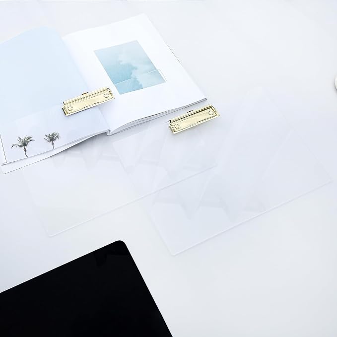 JIARI 4 Pack Clear Acrylic Office Clipboard A4 Letter Size 9.06" x 12.6" (Gold Horizontal 4 Pack)