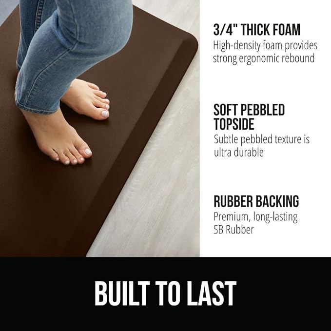 GORILLA GRIP Comfortable Cushioned Kitchen Mats for Floor, 70x24, Waterproof and Stain Resistant Soft Top, 3/4 Inch Thick Ergonomic Standing Desk Anti Fatigue Mat, Foam Supports Ankles, Chocolate