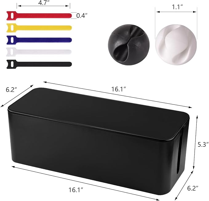 Tuwechen Cable Management Box, Large Cable Organizer Box to Hide Wires | TV & Desk Computer Wires Cord Hider, Desk Cord Organizer, Floor Outlet Hiders, for Home & Office, Black