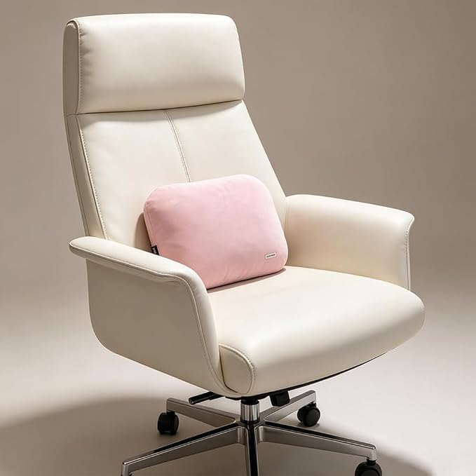 Carwales Auto Lumbar Pillow Slim Soft Suede Latex Lower Car Seat Back Support Cushion for Recliner Office Chair Pressure Relief Latex Memory Light Pink