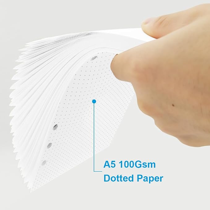 A5 Dotted Paper Refills - 6 Hole Punched, 100 Sheets/200 Pages Dot Grid Paper, Refills for Filofax Planner/Binders/Organizer, 100gsm, 5.8'' x 8.3''