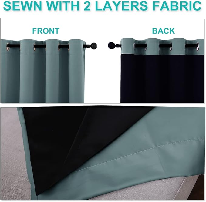 NICETOWN Full Shading Curtains 90" Long 2 Panels Set for Windows, Super Heavy-Duty Black Lined Blackout Curtains for Bedroom, Privacy Assured Window Treatment (Greyish Blue, Pack of 2, 52" W)