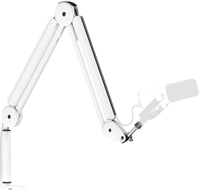 InnoGear Mic Boom Arm Microphone Stand Cable Management for Blue Yeti FIFINE AM8 K669B HyperX QuadCast S SoloCast AT2020 and Other Microphone, White
