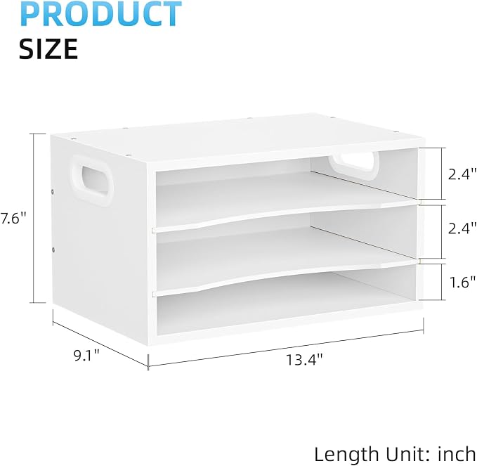 Marbrasse 3 Tier Wood Desk Organizer,Desk Paper Letter Tray Organizer，White | Wooden Desktop File Organizer with Handle and Paper Sorter Mail Holder for Office School & Home Supplies Organization