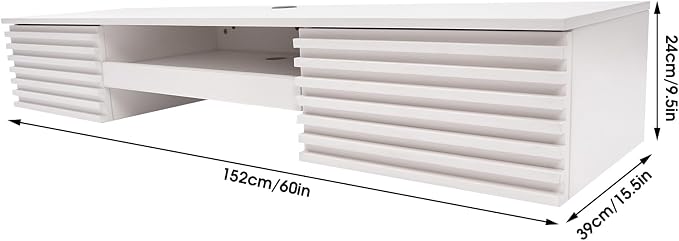 Modern Heavy Duty Wall Mounted Desk, Rectangular White Ecological Board, 60 * 15.5 * 9.5in, Wall Organizer Table with Pull Out Drawer, Home Office, Garage, Basement, Kitchen