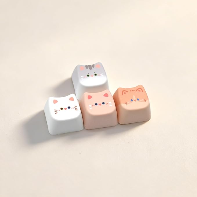 Artisan Keycaps, 4 Keys Cute Cat Custom Cover Caps for MX Mechanical Keyboard, Resin Handmade 1U Replacement for Esc Del Arrow Keys (Pink Cat Set)